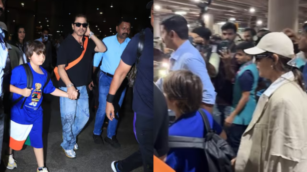 Shah Rukh Khan and AbRam spotted at Dubai airport, heartwarming moment.